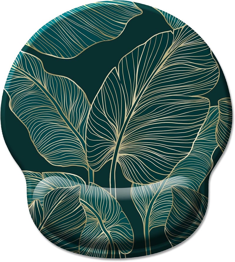 Hancynir Ergonomic Mouse Pad Wrist Support, Green Tropical Leaves Mouse Pads with Wrist Rest, Computer Mousepad for Gaming with Non-Slip PU Base, Comfortable Mouse Pad Office Decor Desk Accessories - Image 1